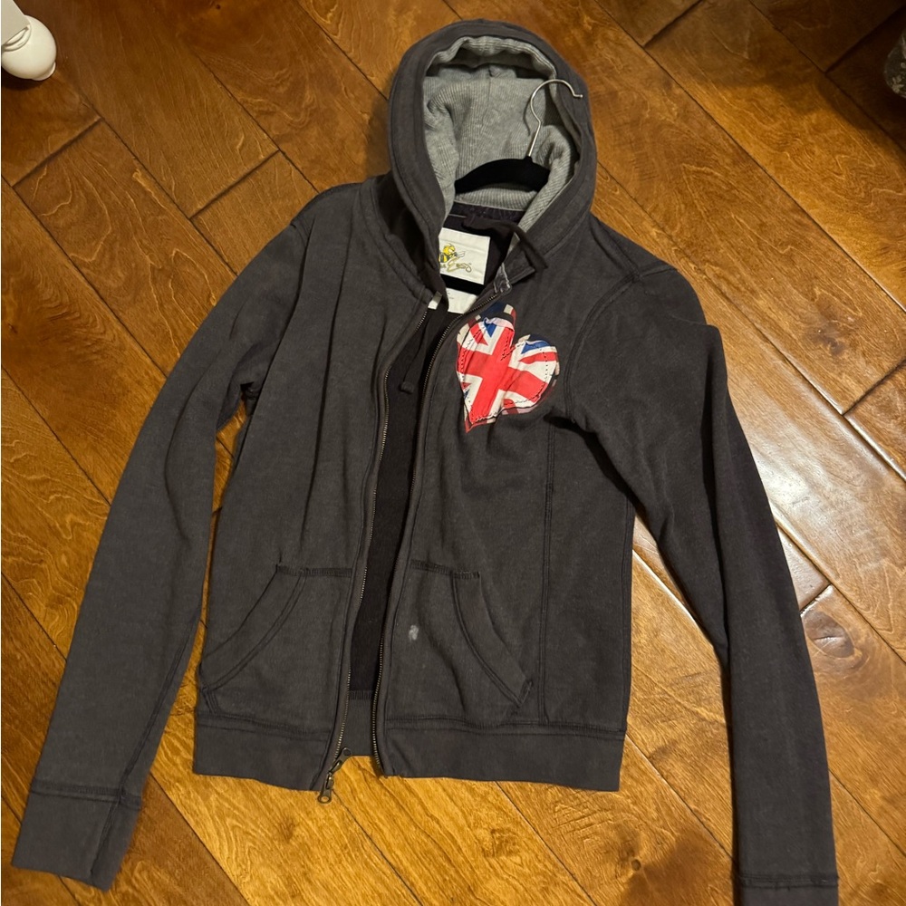 Gray Hoodie with Union Jack Heart Patch